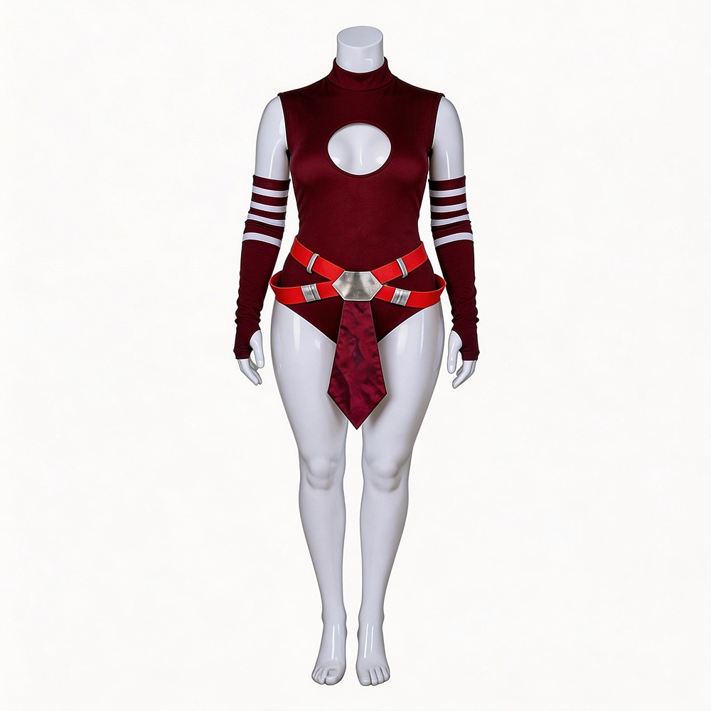Plus size Ahsoka Tano inspired maroon keyhole bodysuit front view