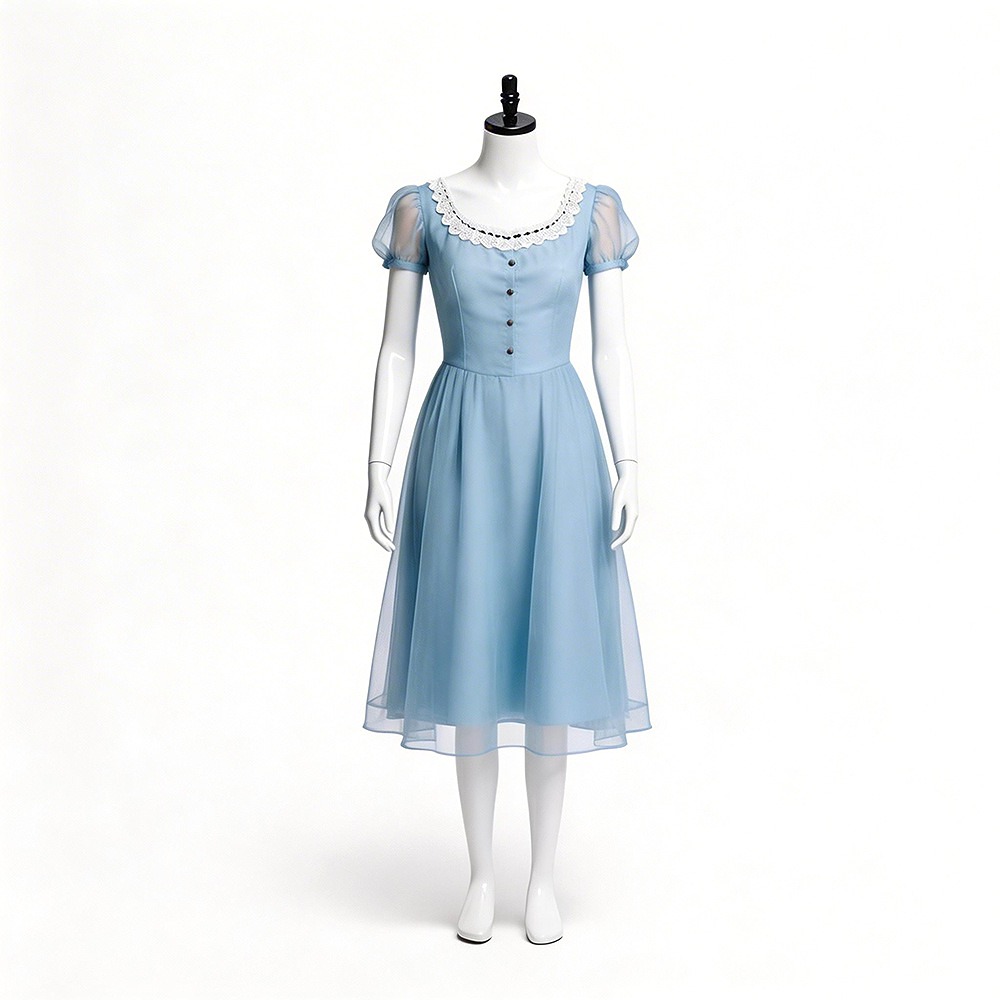Alice in Wonderland Alice cosplay costume light blue tulle dress with white collar
