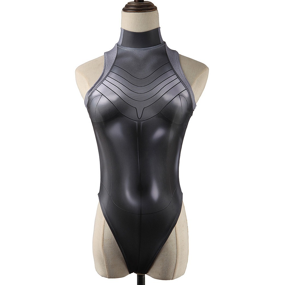 Atomic Heart Twins black and silver sleeveless high neck bodysuit front view