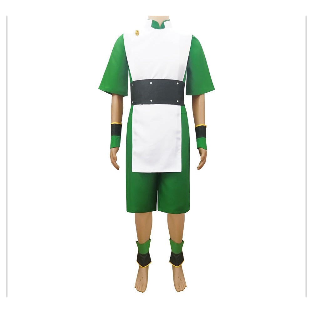 Toph Beifong green earthbender cosplay costume with white tabard and black belt