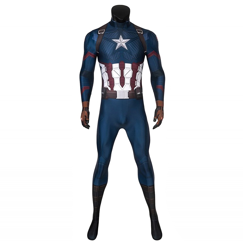 Captain America Steve Rogers cosplay jumpsuit with white chest star and red and white stripes