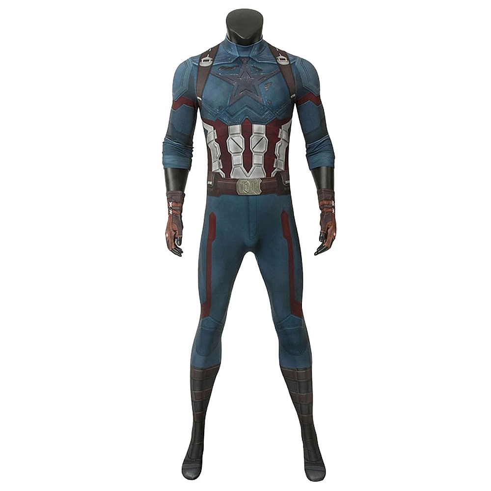 Front view of the Avengers Infinity War Steve Rogers Captain America cosplay jumpsuit