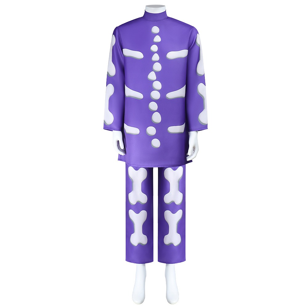 Adult Barrel cosplay costume with purple skeleton bone-print top and pants
