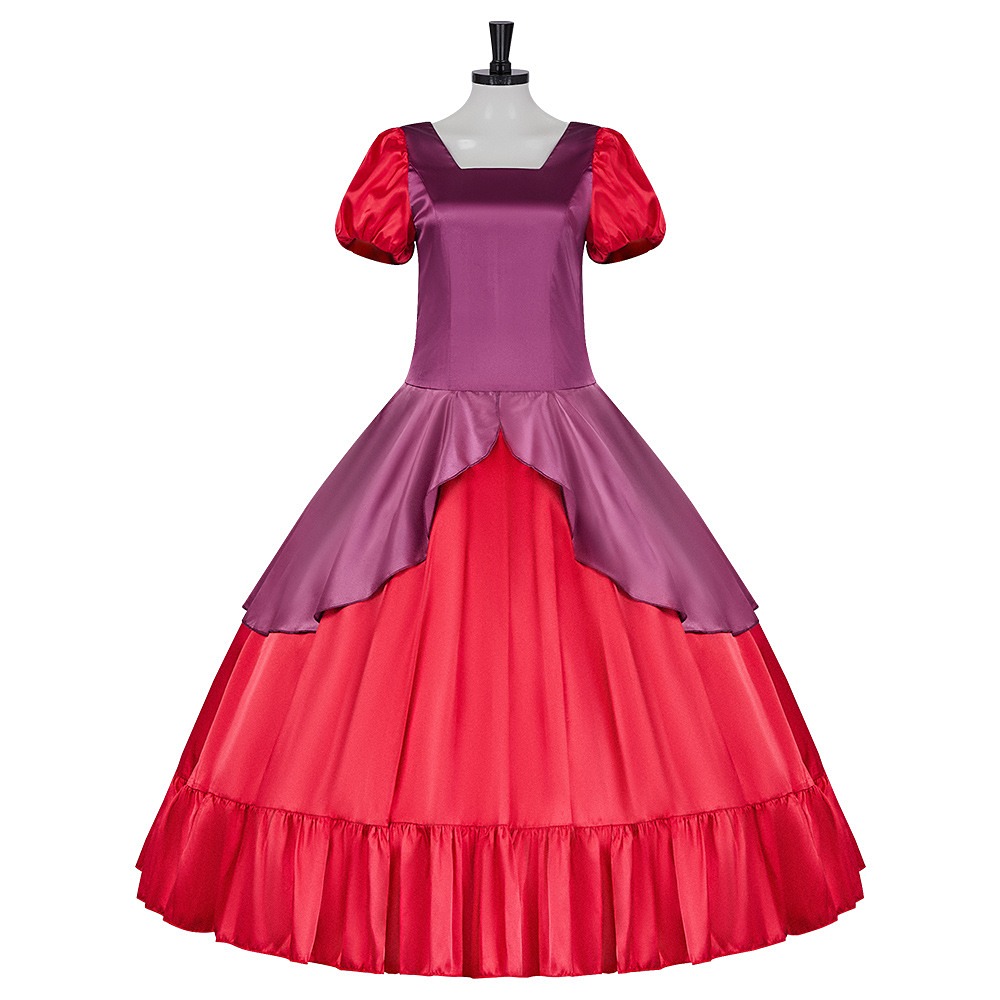 Anastasia Tremaine plum and red satin ball gown, front view