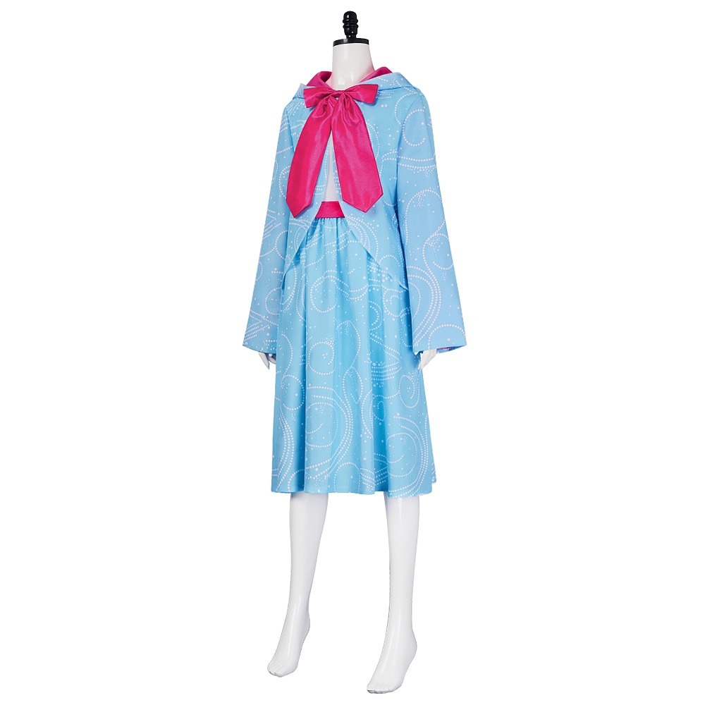 Cinderella Fairy Godmother cosplay costume with light blue hooded robe and pink bow