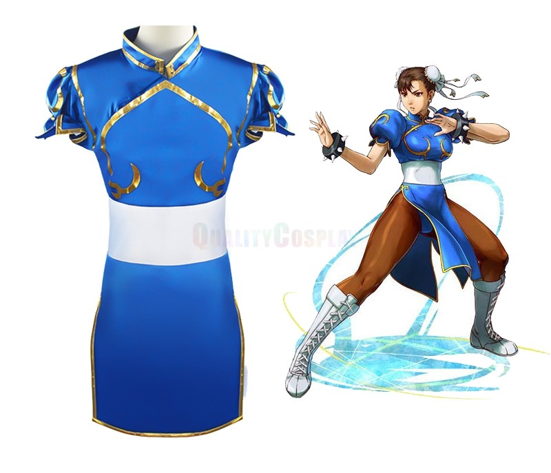 Street Fighter Chun-Li Blue Cheong-sam Cosplay Costume