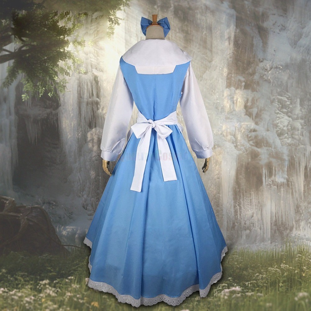 Beauty And The Beast Belle Cosplay Costume Blue Village Dress With