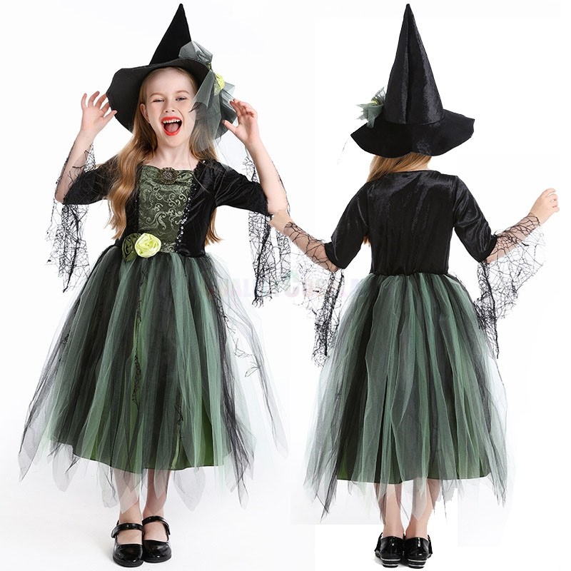 Halloween Costume Children's Green Gauze Witch Dress