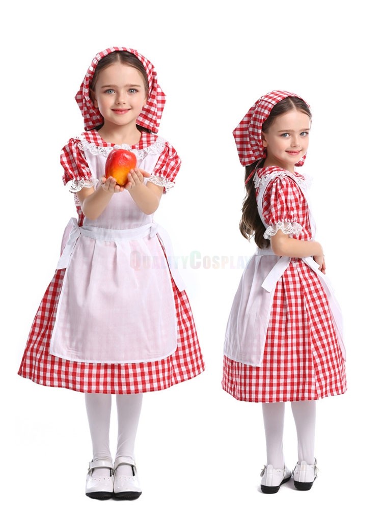 Lace Red Checkered Beer Dressed Little maid Children's Halloween Costume