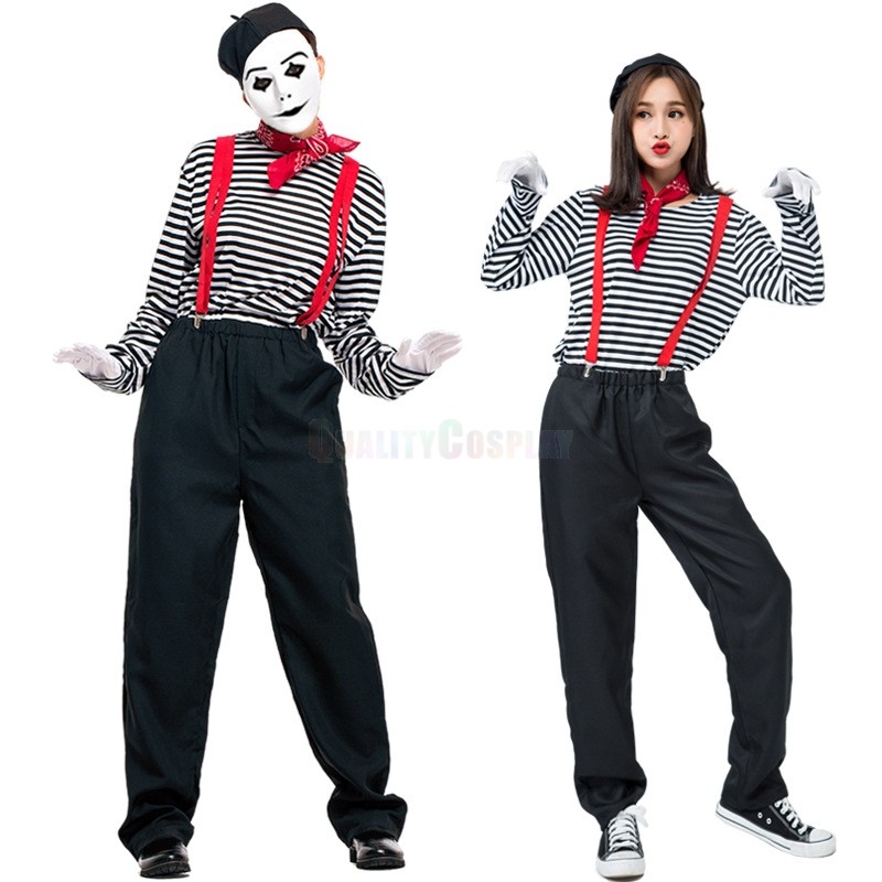Halloween Burlesque Costume Mime Actor Couple Clown Costume