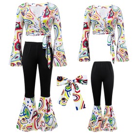 1970s Printed Disco Set For Women's Halloween Stage Costume