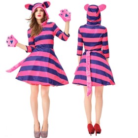 Alice in Wonderland Purple Striped Cat Halloween Adult Cute Animal Cosplay Costume