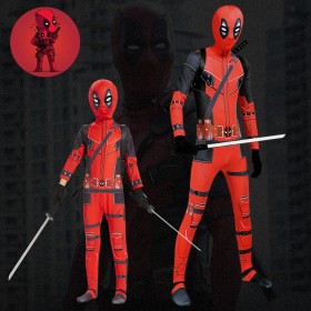 Adult & Kids Deadpool Cosplay Costume Printed Suit For Halloween 