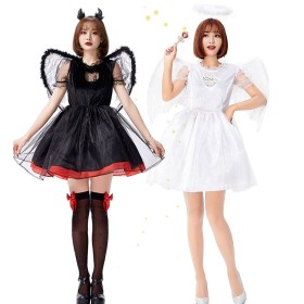 Halloween Costume Fall Black Devil & Angel Sexy Love Princess Puffy Dress