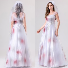 Bloody Ghost Bridal Long Dress Halloween Cosplay Costume