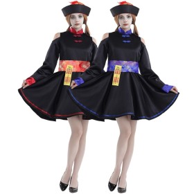Chinese Style Zombie Embroidery Printed Halloween Cosplay Zombie Costume