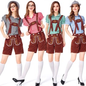 Bavarian Four-Color Plaid Suspenders Suit Halloween Costume