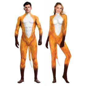 Animal Fox Jumpsuit with Tail For Halloween Couples Costumes