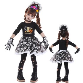 Halloween Children's Costume Skeleton Ghost Doll Cosplay Puffy Skirt Set