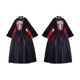 Halloween Witch Costume Girl  Black Horror Skull Dress