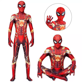 Golden Steel Spider-Man Onesie Printed Jumpsuit Halloween Parent-Child Cosplay Costume