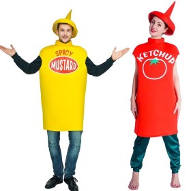 Adult Couple's Funny Halloween Costume Ketchup & Salad Dressing Cosplay Costume