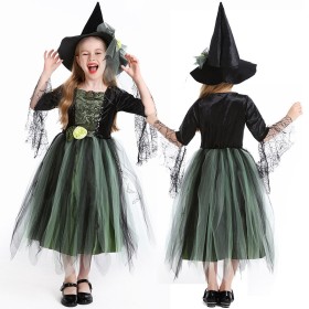 Halloween Costume Children's Green Gauze Witch Dress