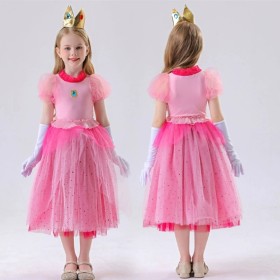 Kids Princess Peach Dress Halloween Cosplay Costume