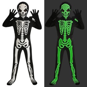 Kids White Skull Ghost Bone Onesie Glow-in-The-Dark Halloween Party Cosplay Costume