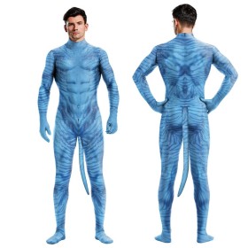  Avatar The Way of Water Men's Jumpsuit With Tail For Adult Halloween Costume