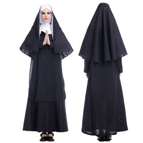  Halloween Black Robe Jesus Christianity Nun Cosplay Costume