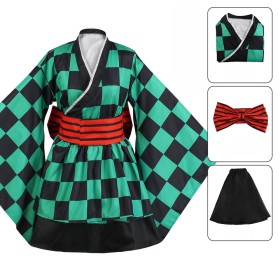 Demon Slayer Kamado Tanjirou Maid Skirt Cosplay Costume Green Edition