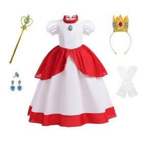 Halloween Children's Costume Super Mario Bros Peach Princess White Dress Cosplay Costume