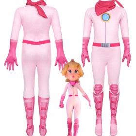 Super Mario Bros. 2 Princess Peach Printed Pink Suit Halloween Cosplay Costume