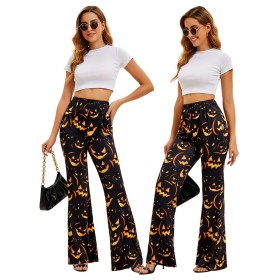 Halloween Flares Pumpkin Bat Printed  Pants Cosplay Costume
