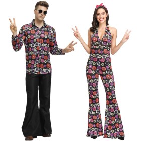 Halloween Couple Costumes Retro Floral Performance Costume
