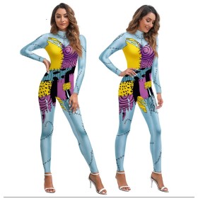 Sally Jumpsuit Fitting Patchwork Patch The Nightmare Before Christmas Cosplay For Adult Halloween