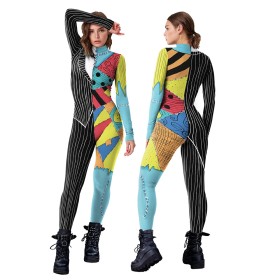 Sally Jumpsuit Suit Fitting Patchwork The Nightmare Before Christmas Cosplay For Adult