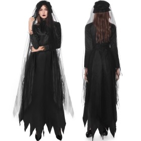 Halloween Black Scary Vampire Bride Dress Cosplay Costume