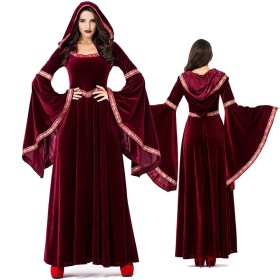 Victorian Renaissance Burgundy Dress Halloween Cosplay Costume