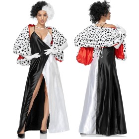 Halloween Cosplay Black and White Witch Cruella Costume