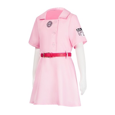 A League of Their Own Rockford Peaches Cosplay Costume Pink Baseball Dress With Belt, Cap And Socks