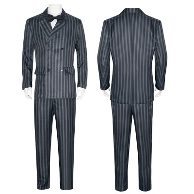 The Addams Family Gomez Addams Grey Pinstripe Suit Cosplay Costume
