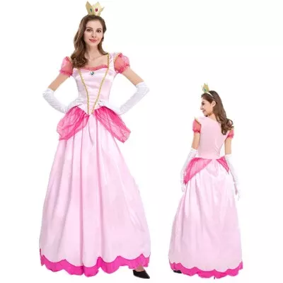 Adult Princess Peach Dress Halloween Cosplay Costume