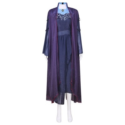 WandaVision Agatha Harkness Cosplay Costume Purple Sheer Over-Robe And Navy Embroidered Dress