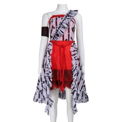 Alice In Wonderland Alice Kingsleigh Cosplay Costume Red And Striped Court Dress With Sash And Armband