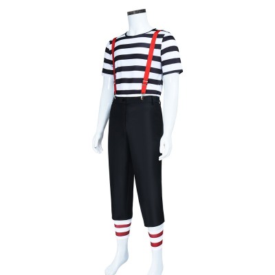 Alice In Wonderland Tweedledum Tweedledee Cosplay Costume Black White Striped Tee Red Suspenders Cropped Pants For Men