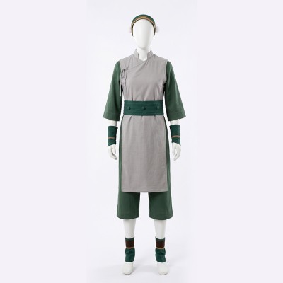 Avatar The Last Airbender Toph Beifong Cosplay Costume Green Top Grey Tunic Pants And Headband