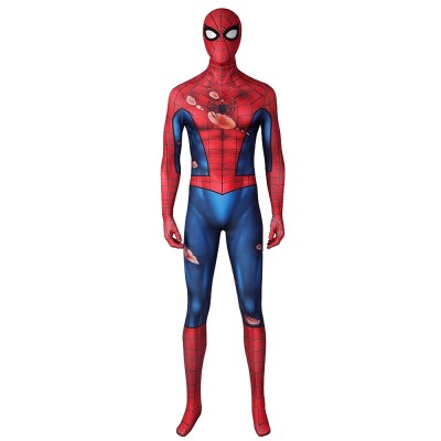 Marvel's Avengers Game Spider-Man Damaged Suit Cosplay Jumpsuit With Mask For Adults And Kids