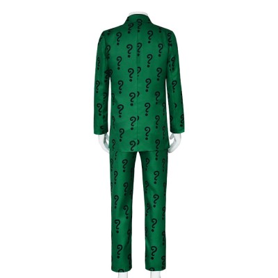 Batman The Riddler Cosplay Costume Green Question Mark Suit Set With Waistcoat Shirt And Tie